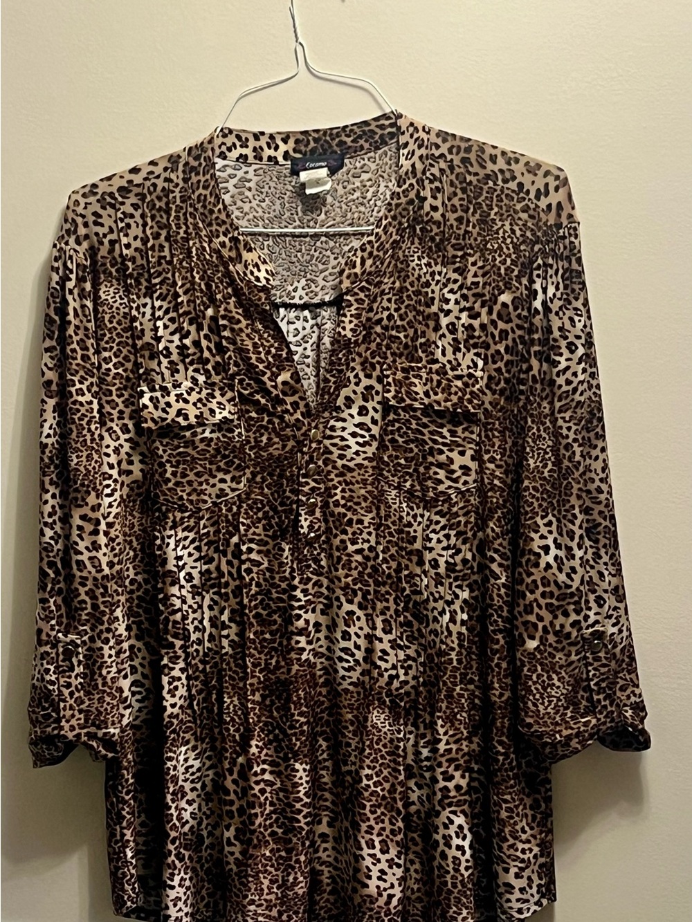 Brown & Black Leopard Print Blouse XL with 3/4 length sleeves